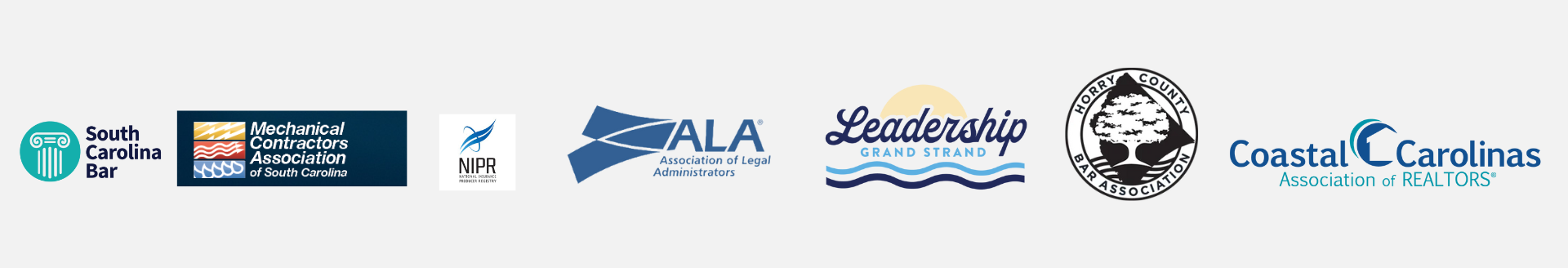 image shows logos of associations the Pearce Law Group belong to in Myrtle Beach and Conway