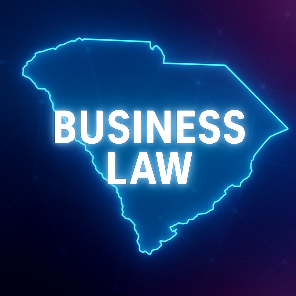 image shows business law placard with neon glow