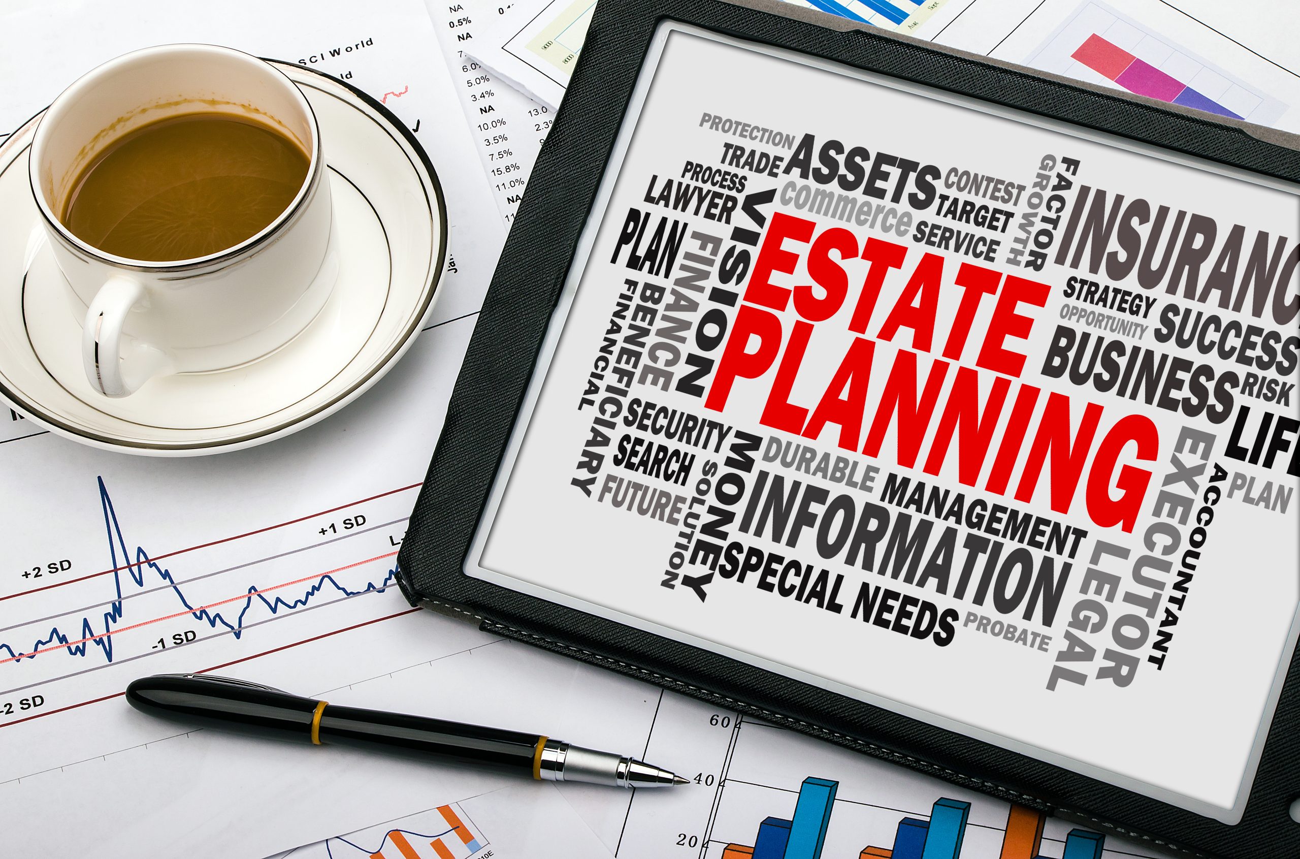 real_estate_law estate planning concept with related word cloud on tablet pc